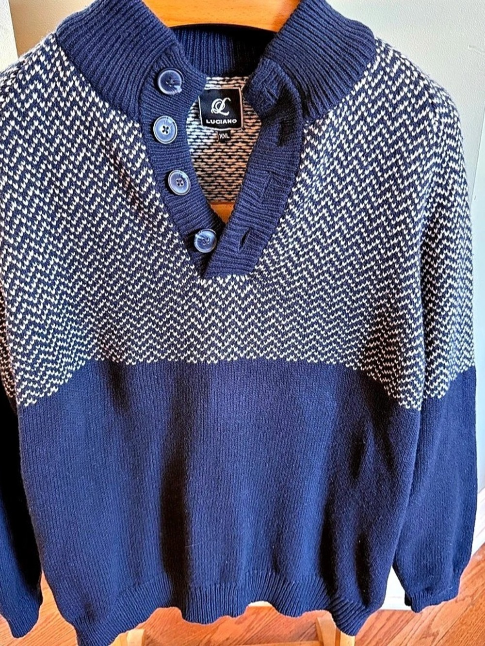 Luciano Herren Nordic Style Pullover Geometric Wool Pullover in Blue & White